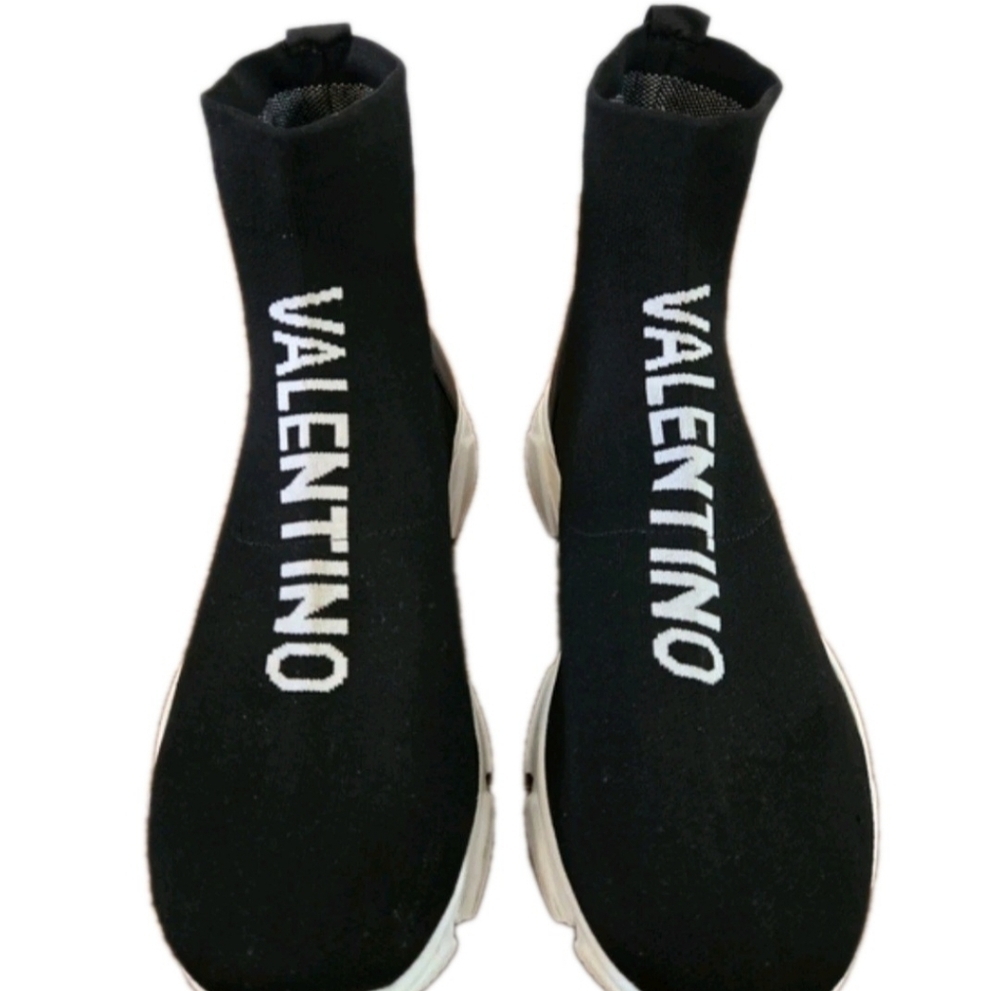 Valentino By Mario Logo Black Stretch Knit Slip On Fashion Sneakers Men’s Sz 12 - Picture 5 of 10